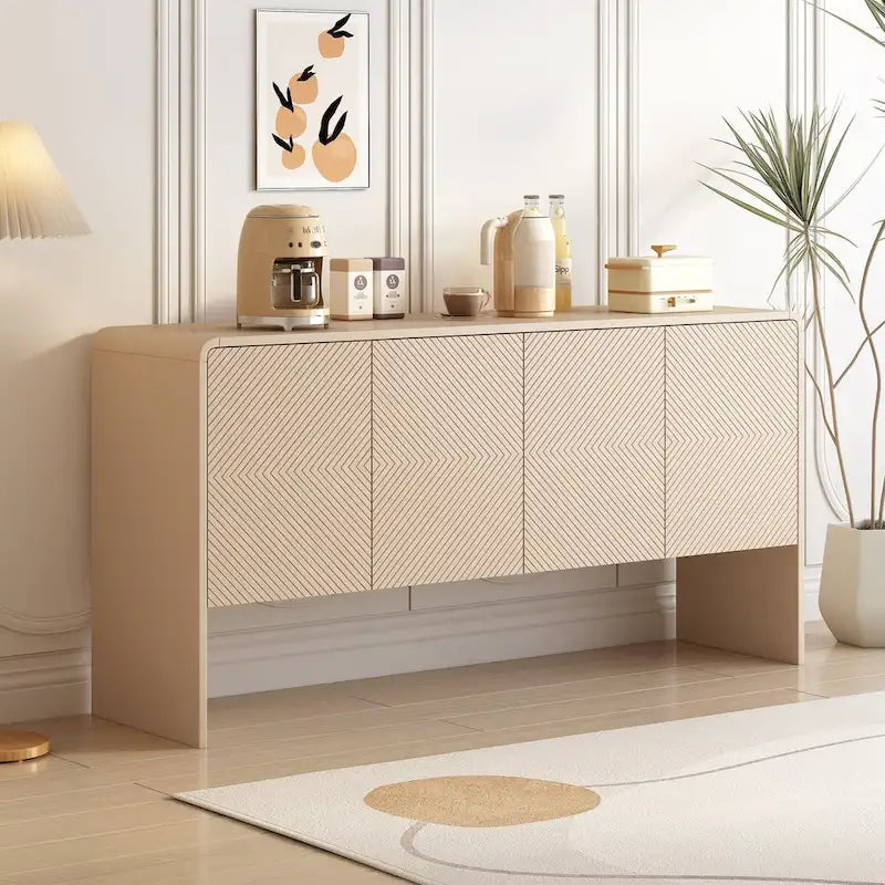 Buffet 4 portes 60 L avec étagères réglables et dispositif anti-rebond
