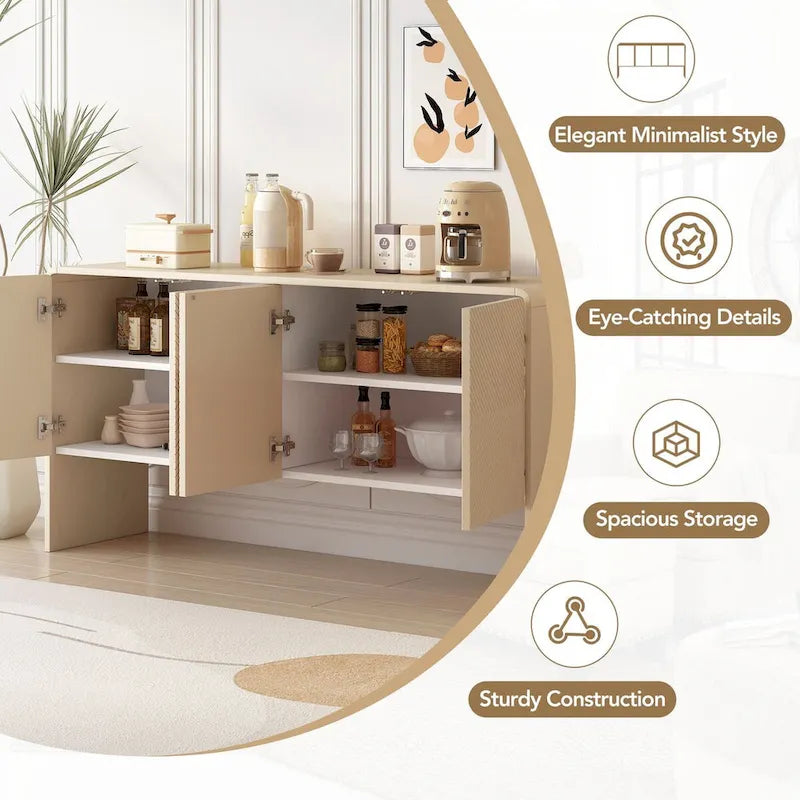 Buffet 4 portes 60 L avec étagères réglables et dispositif anti-rebond