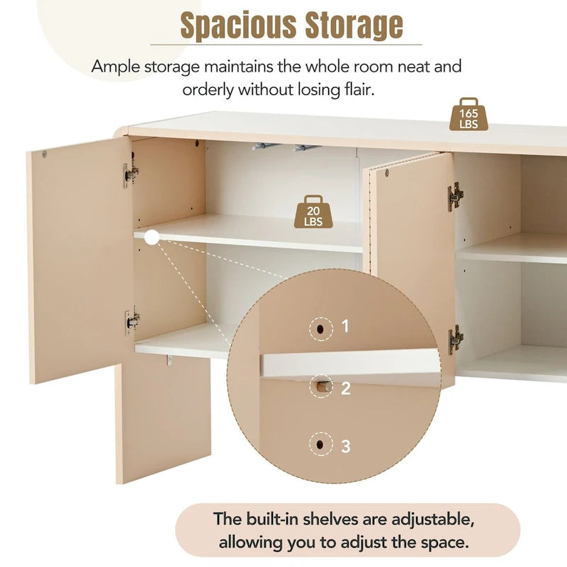 Buffet 4 portes 60 L avec étagères réglables et dispositif anti-rebond
