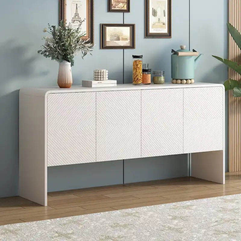 Buffet 4 portes 60 L avec étagères réglables et dispositif anti-rebond
