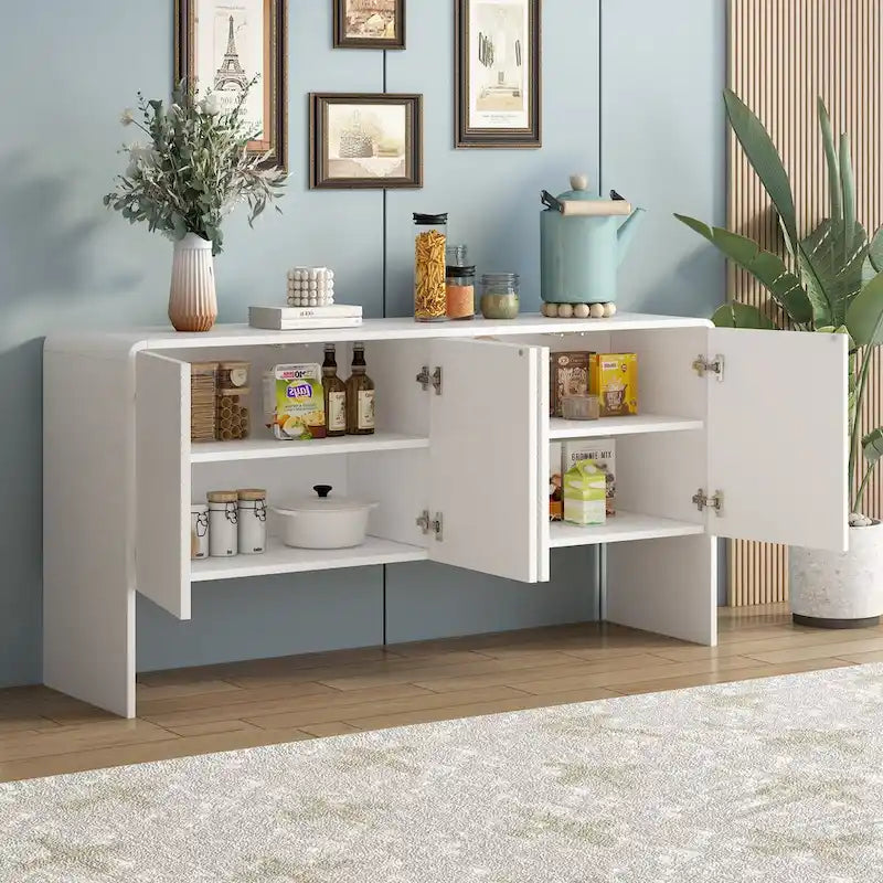 Buffet 4 portes 60 L avec étagères réglables et dispositif anti-rebond