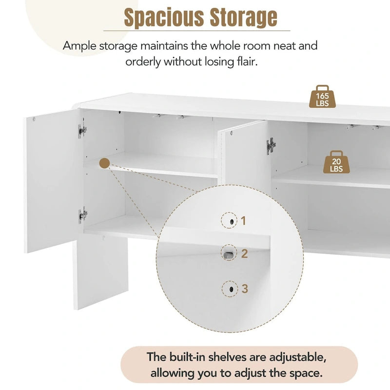 Buffet 4 portes 60 L avec étagères réglables et dispositif anti-rebond