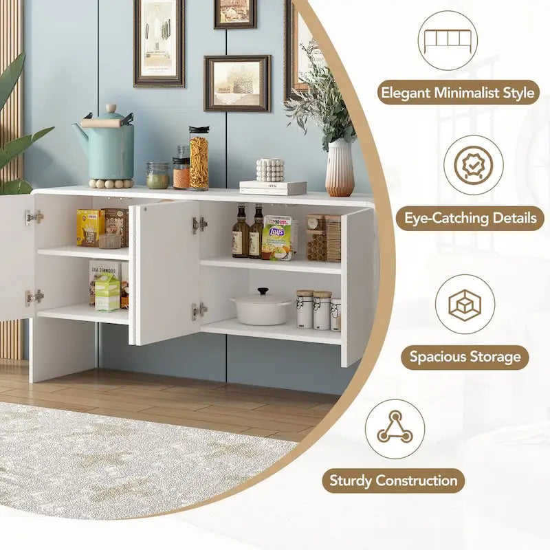 Buffet 4 portes 60 L avec étagères réglables et dispositif anti-rebond
