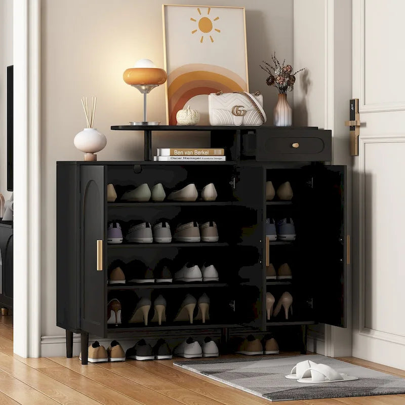Meuble à chaussures avec portes arquées et tiroir – Étagères réglables et buffet de rangement