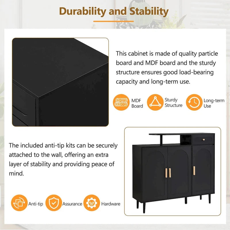Meuble à chaussures avec portes arquées et tiroir – Étagères réglables et buffet de rangement