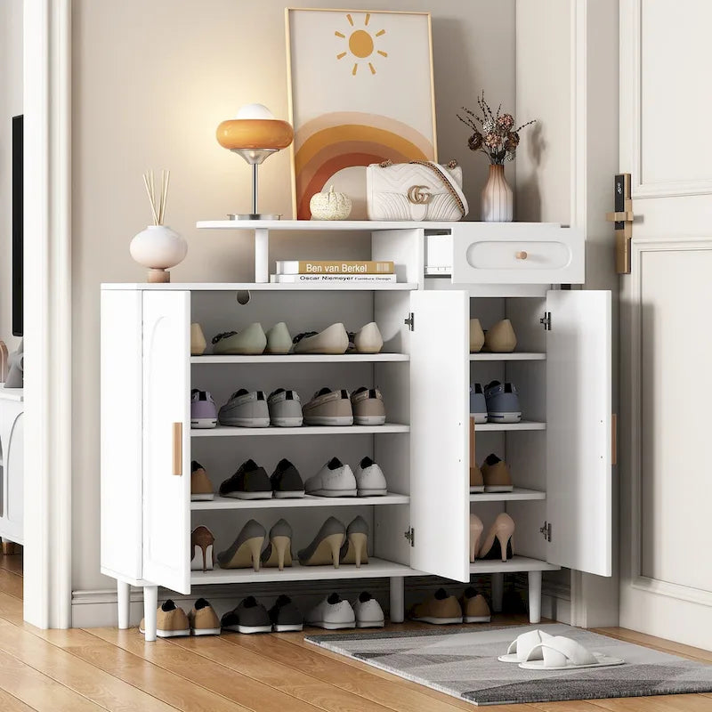 Meuble à chaussures avec portes arquées et tiroir – Étagères réglables et buffet de rangement
