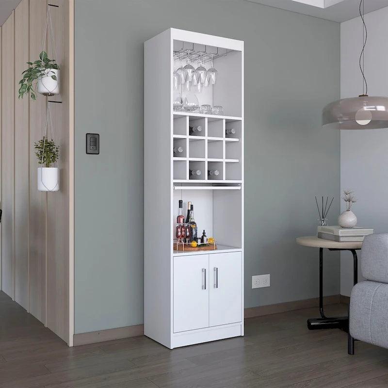 Meuble Bar 5 Niveaux de 180 cm avec Casier à Vin et Porte-Verres