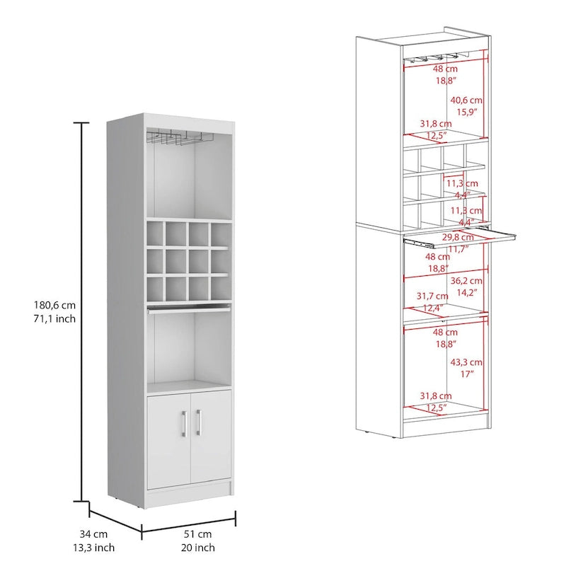 Meuble Bar 5 Niveaux de 180 cm avec Casier à Vin et Porte-Verres
