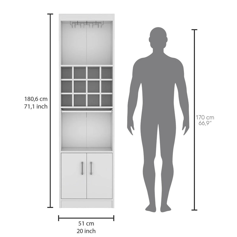 Meuble Bar 5 Niveaux de 180 cm avec Casier à Vin et Porte-Verres