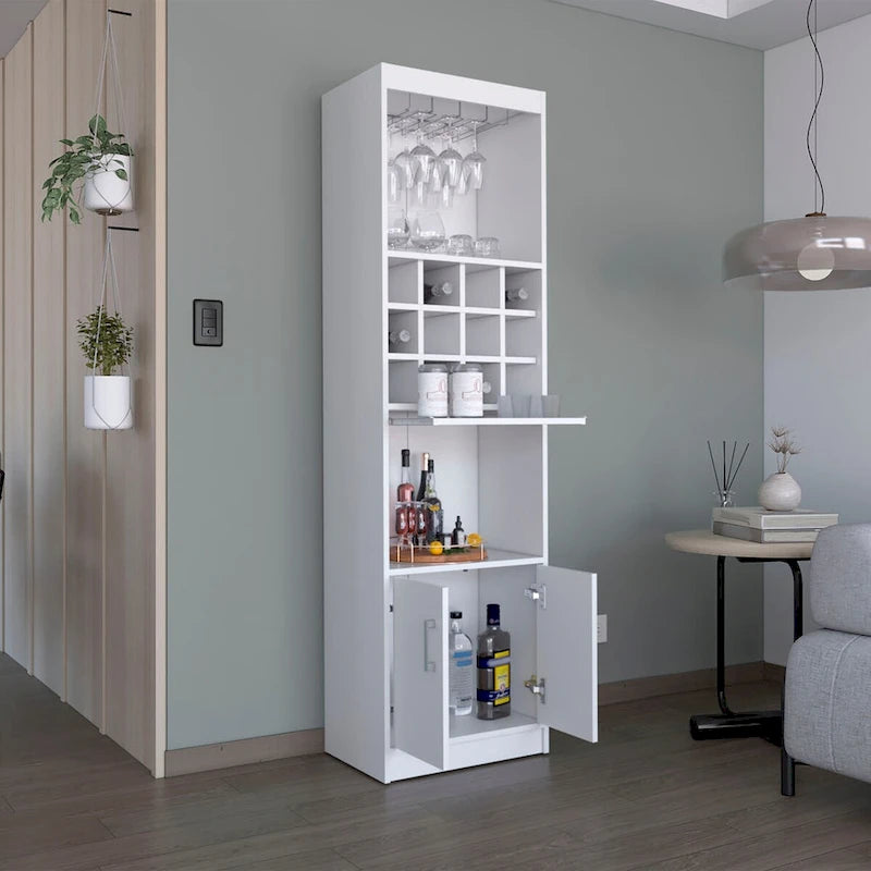 Meuble Bar 5 Niveaux de 180 cm avec Casier à Vin et Porte-Verres