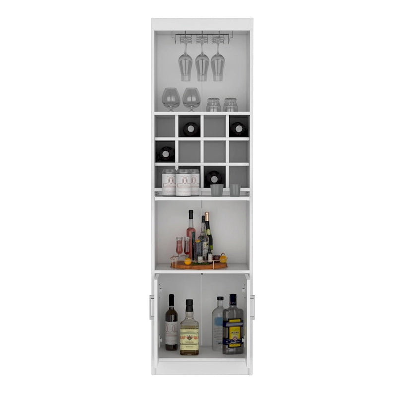 Meuble Bar 5 Niveaux de 180 cm avec Casier à Vin et Porte-Verres