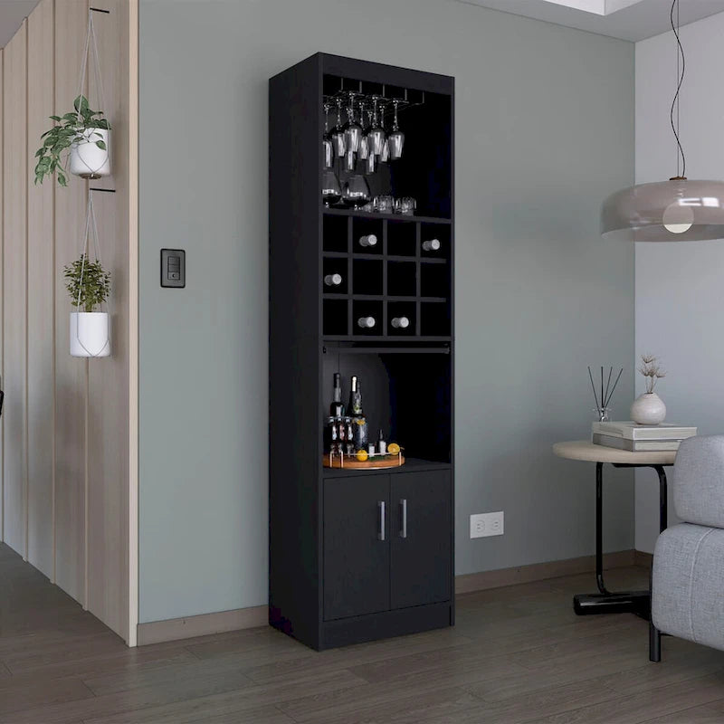 Meuble Bar 5 Niveaux de 180 cm avec Casier à Vin et Porte-Verres