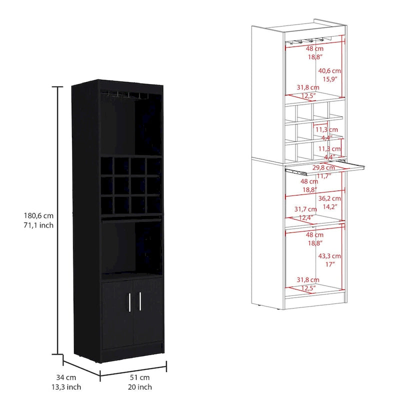 Meuble Bar 5 Niveaux de 180 cm avec Casier à Vin et Porte-Verres