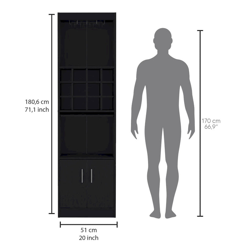 Meuble Bar 5 Niveaux de 180 cm avec Casier à Vin et Porte-Verres