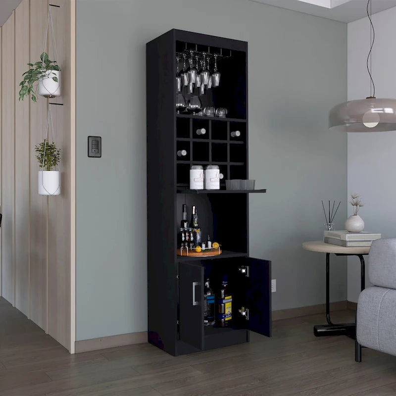 Meuble Bar 5 Niveaux de 180 cm avec Casier à Vin et Porte-Verres