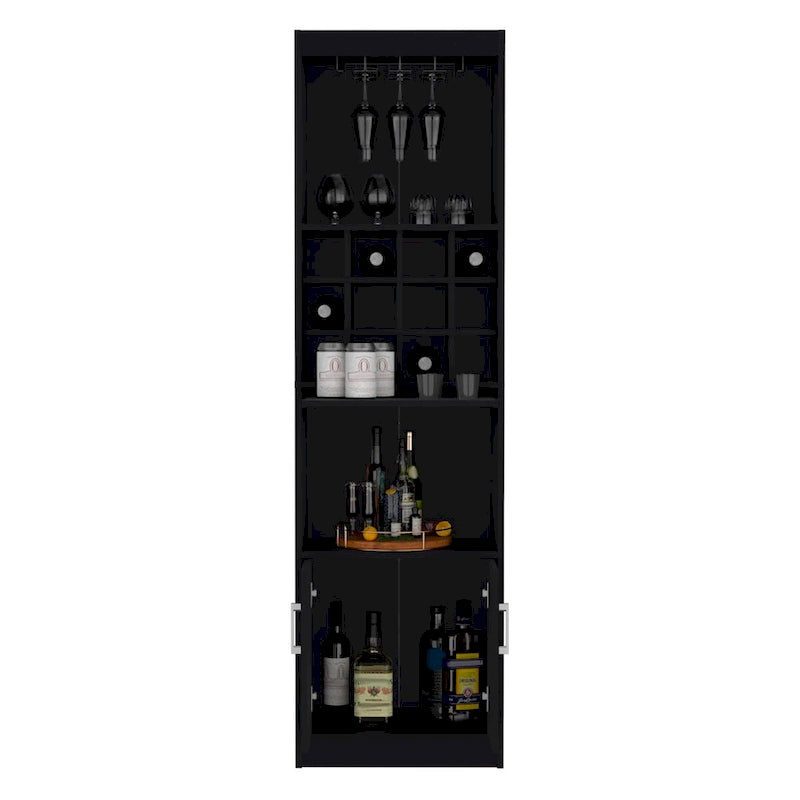 Meuble Bar 5 Niveaux de 180 cm avec Casier à Vin et Porte-Verres