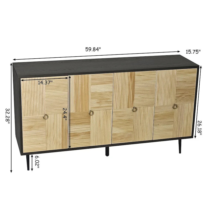 Élégante armoire vintage à 4 portes avec portes à décor sculpté