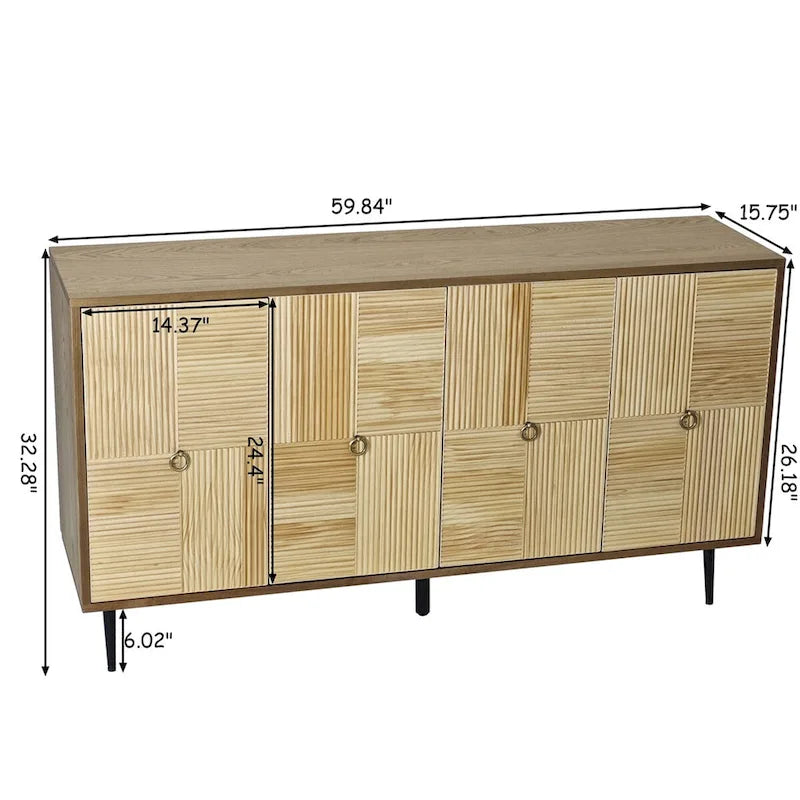 Élégante armoire vintage à 4 portes avec portes à décor sculpté