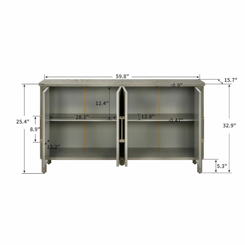 Meuble de rangement sous plan incurvé à quatre portes