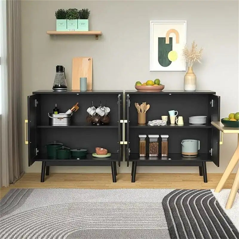 Buffet en rotin avec portes et étagères réglables