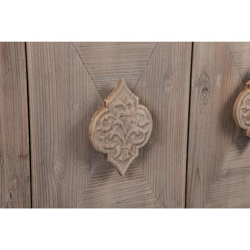 Poignée de porte fleur sculptée, armoire ancienne à quatre portes