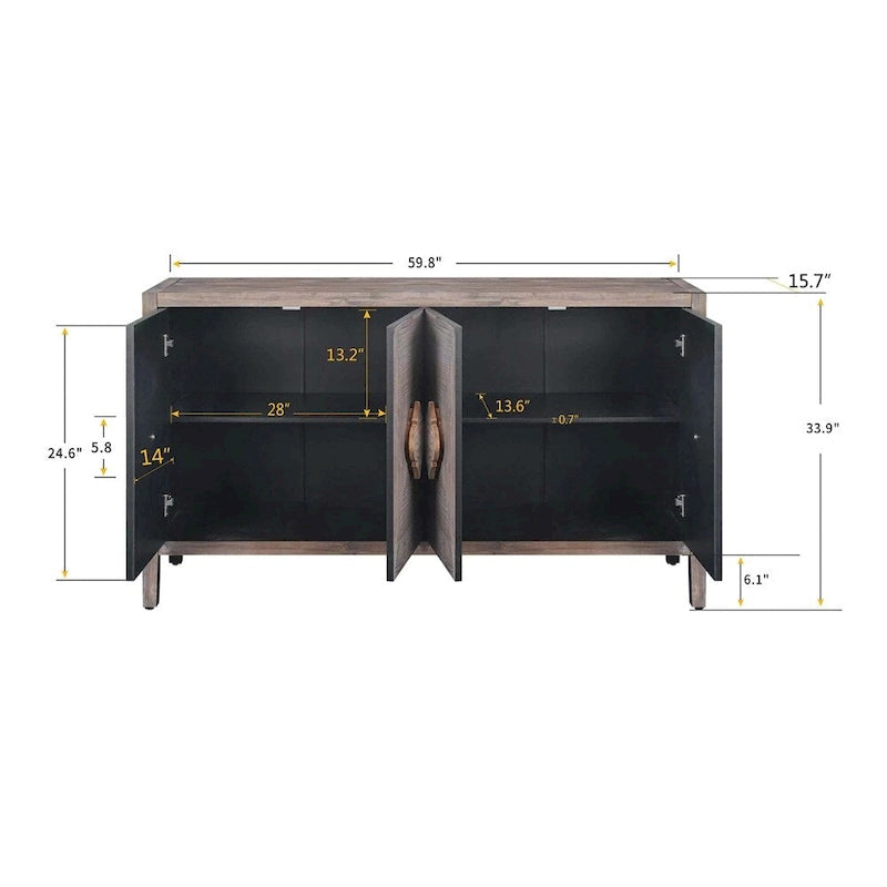 Meuble à quatre portes avec poignée de porte sculptée en forme de fleur