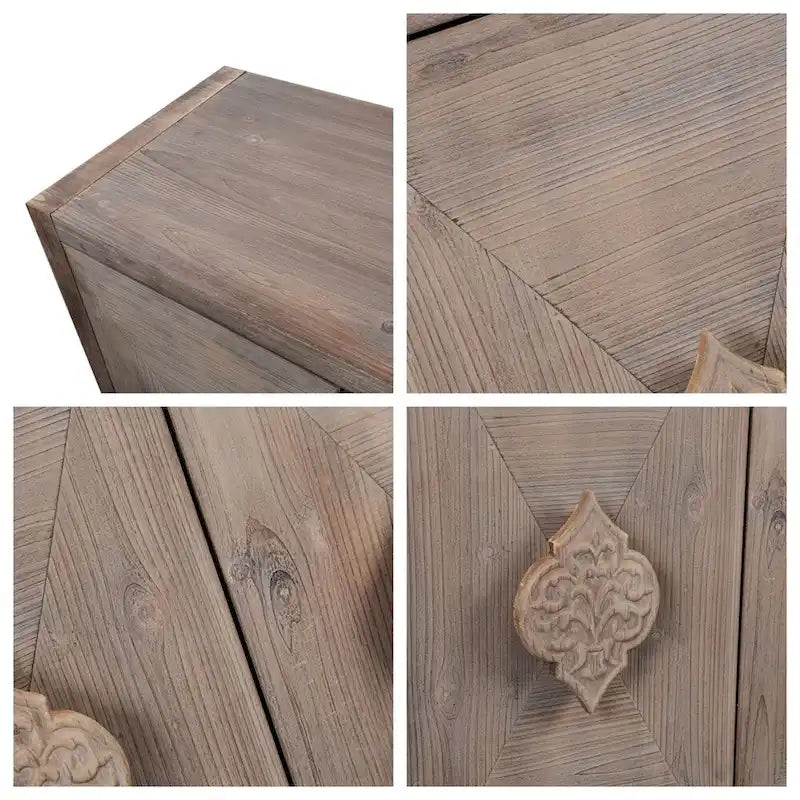 Meuble à quatre portes avec poignée de porte sculptée en forme de fleur