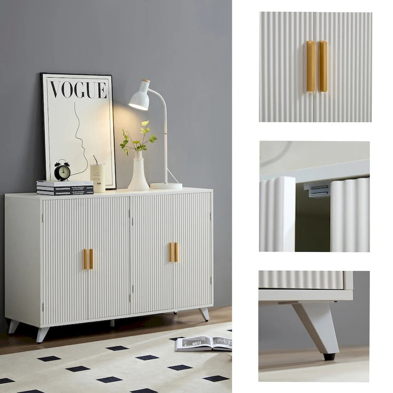 Buffet de Rangement avec 4 Portes, Salon & Salle à Manger, Blanc Ivoire