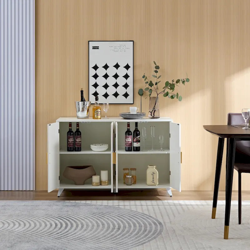 Buffet de Rangement avec 4 Portes, Salon & Salle à Manger, Blanc Ivoire