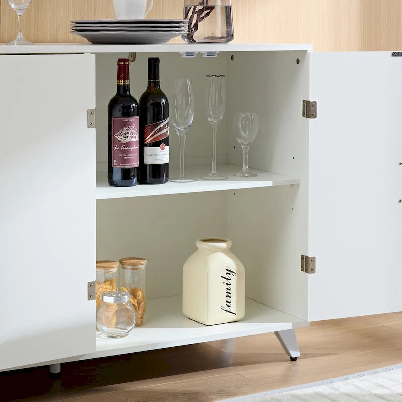 Buffet de Rangement avec 4 Portes, Salon & Salle à Manger, Blanc Ivoire