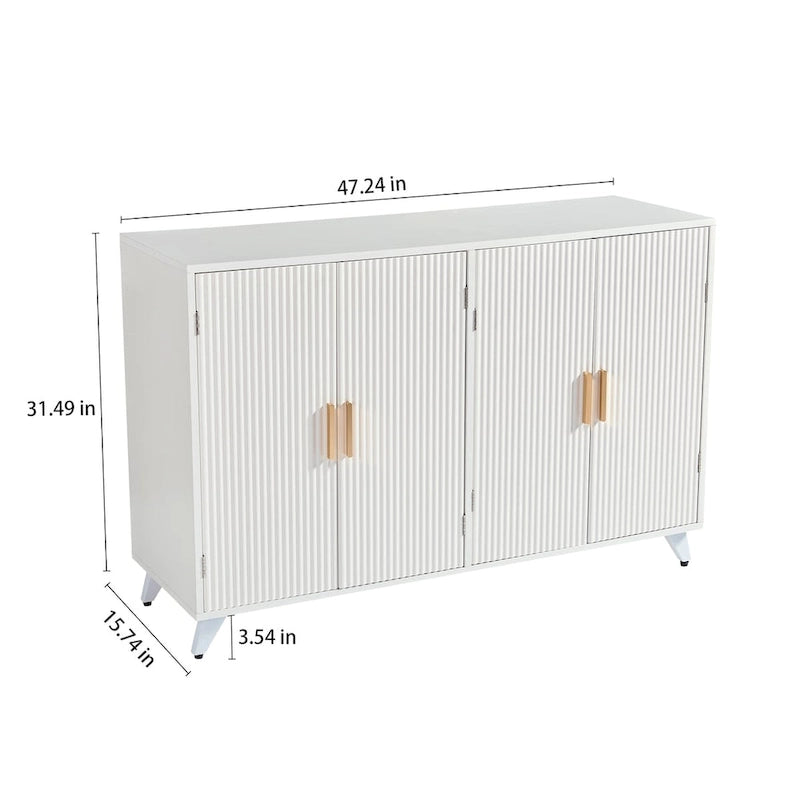 Buffet de Rangement avec 4 Portes, Salon & Salle à Manger, Blanc Ivoire