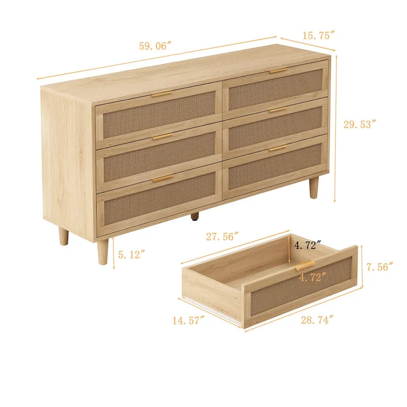 Meuble de rangement en rotin à 6 tiroirs