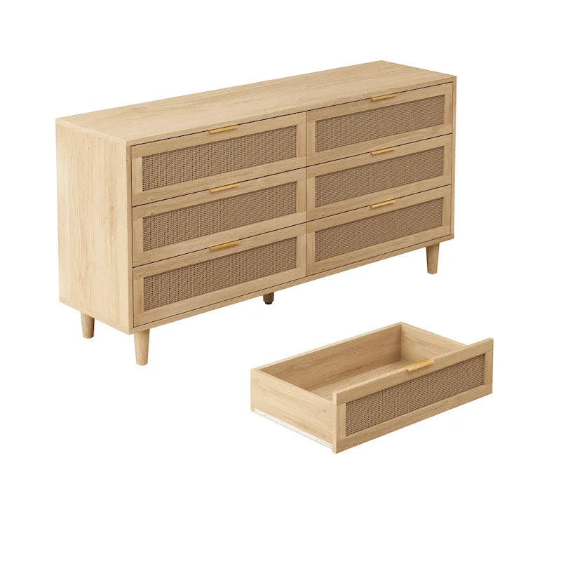 Meuble de rangement en rotin à 6 tiroirs