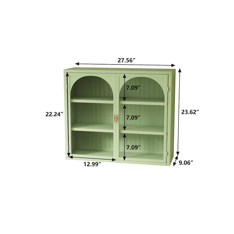 27.56" Two-Door Wall Cabinet with Glass Doors & Three-Tier Storage