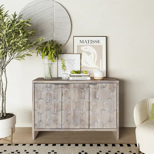 3 Door Wooden Cabinet Sideboard Buffet - N/A