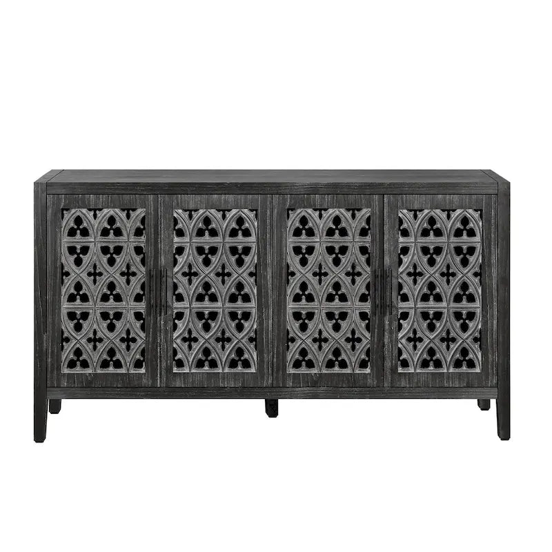 Meuble Ancien Quatre Portes Évidées, Convient pour le Salon, Meuble TV, Cuisine (Noir Antique)