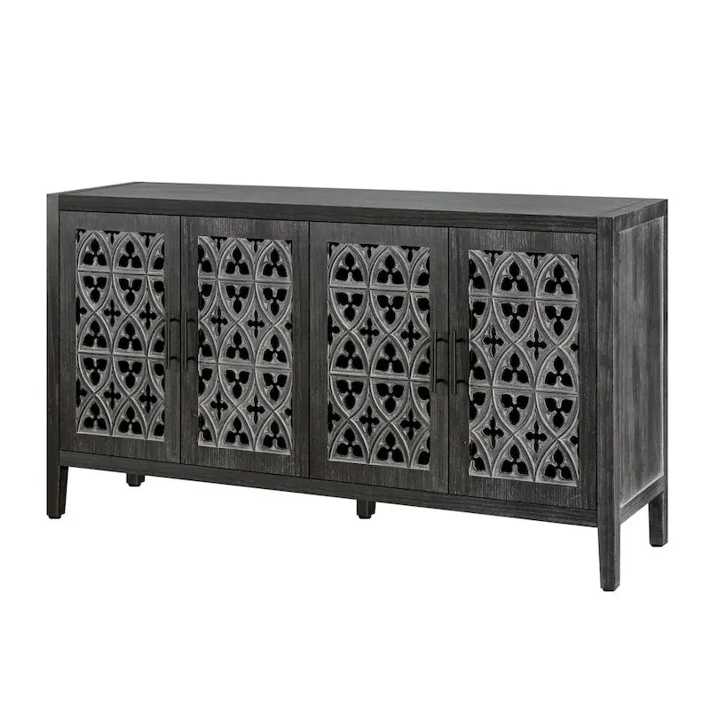 Meuble Ancien Quatre Portes Évidées, Convient pour le Salon, Meuble TV, Cuisine (Noir Antique)