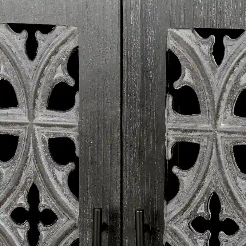 Meuble Ancien Quatre Portes Évidées, Convient pour le Salon, Meuble TV, Cuisine (Noir Antique)