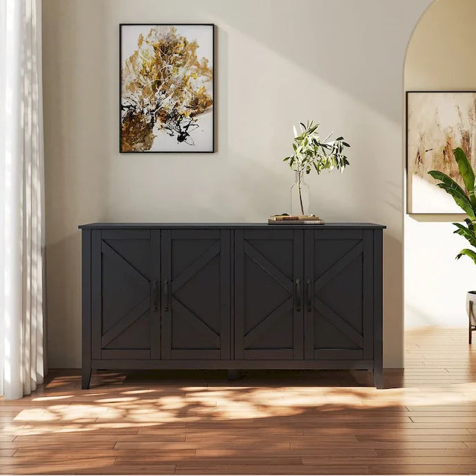 Cabinet with 4 Doors and 4 open shelgves,Freestanding Sideboard Storage Cabinet Entryway Floor Cabinet