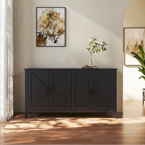 Cabinet with 4 Doors and 4 open shelgves,Freestanding Sideboard Storage Cabinet Entryway Floor Cabinet