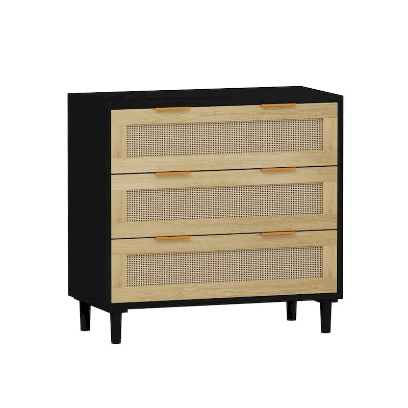 Commode à 3 tiroirs en rotin pour chambre, salon et salle à manger