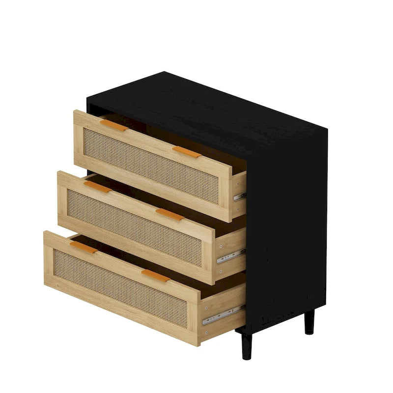 Commode à 3 tiroirs en rotin pour chambre, salon et salle à manger