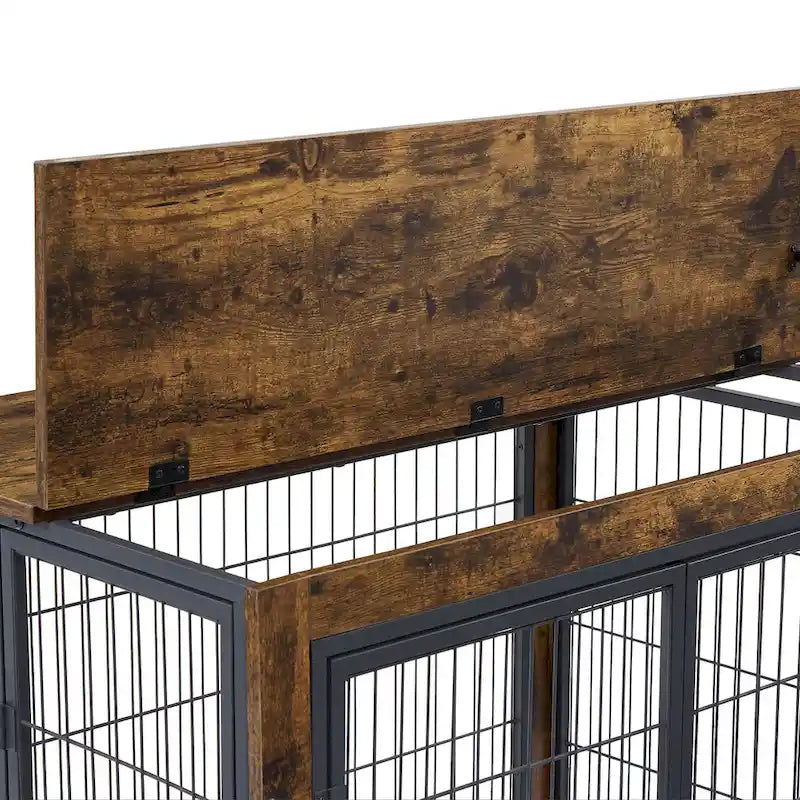 Table d'appoint cage pour chien de style mobilier sur roulettes avec doubles portes et plateau relevable
