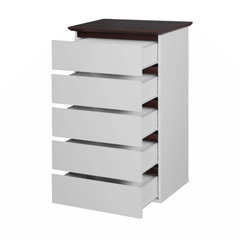 Commode 5 tiroirs avec plateau couleur bois, petite commode pour chambre d'enfant, salon
