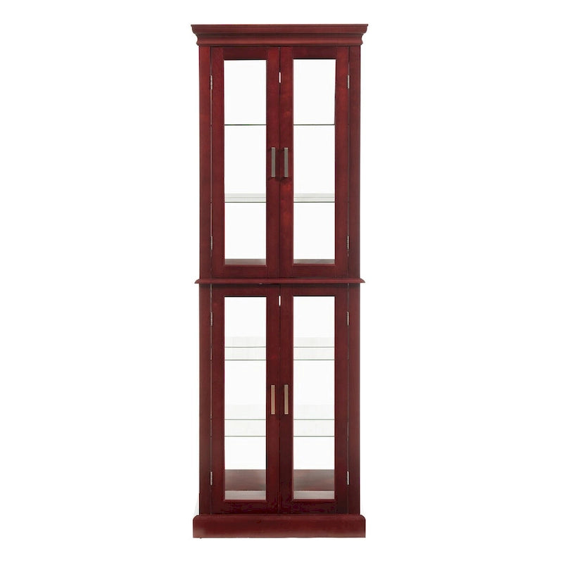 Vitrine d'exposition éclairée avec étagères réglables, panneau arrière en miroir et portes en verre trempé (6 niveaux)