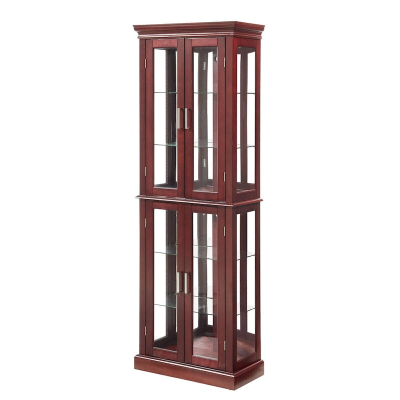 Vitrine d'exposition éclairée avec étagères réglables, panneau arrière en miroir et portes en verre trempé (6 niveaux)