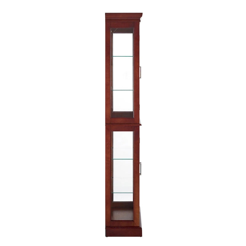 Vitrine d'exposition éclairée avec étagères réglables, panneau arrière en miroir et portes en verre trempé (6 niveaux)