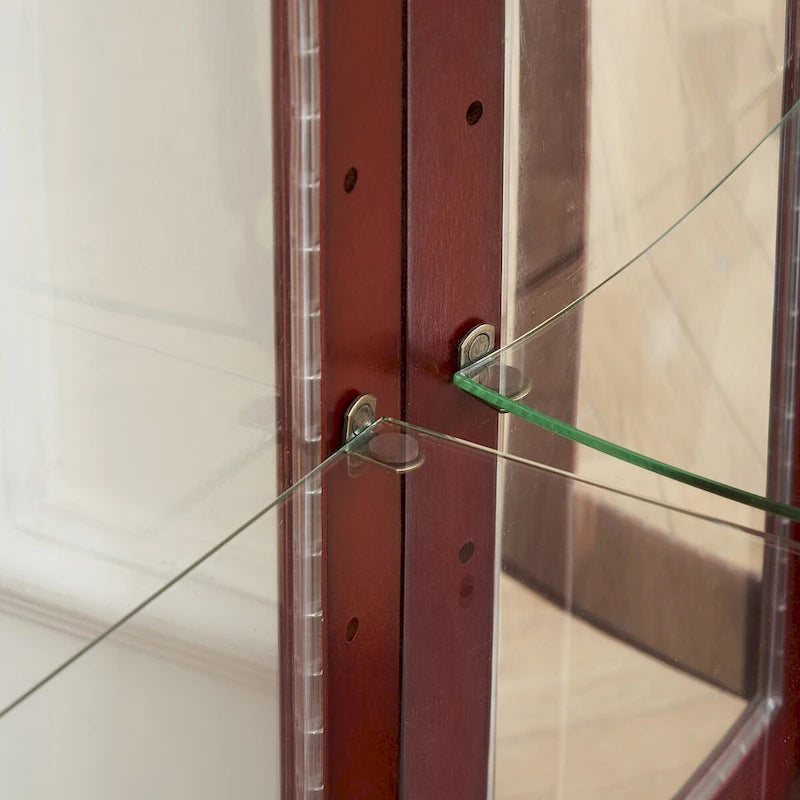Vitrine d'exposition éclairée avec étagères réglables, panneau arrière en miroir et portes en verre trempé (6 niveaux)