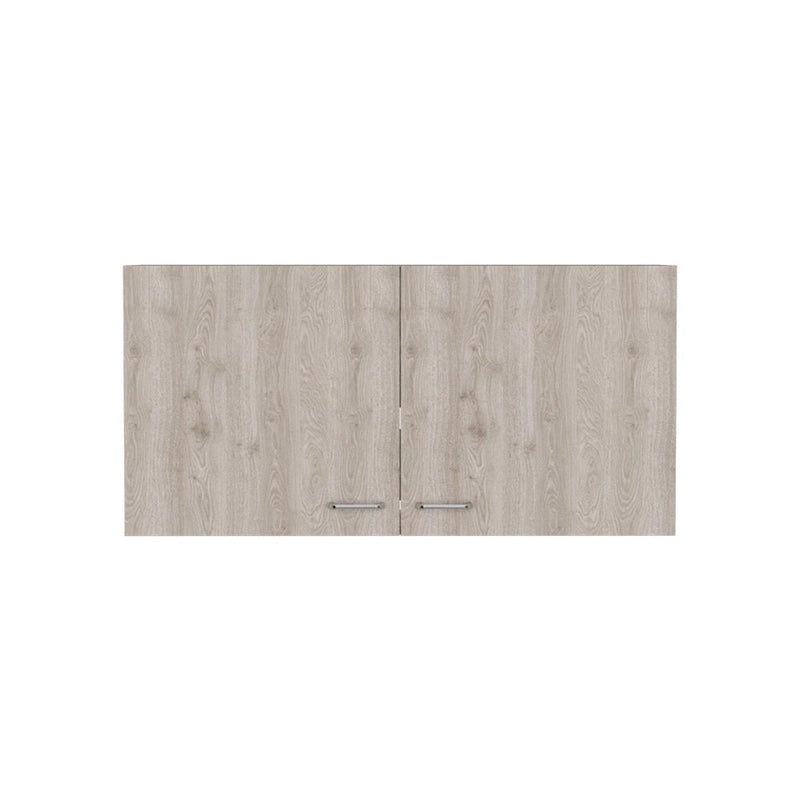 Meuble Haut, Deux Étagères, Double Porte, Fini Blanc / Gris Clair