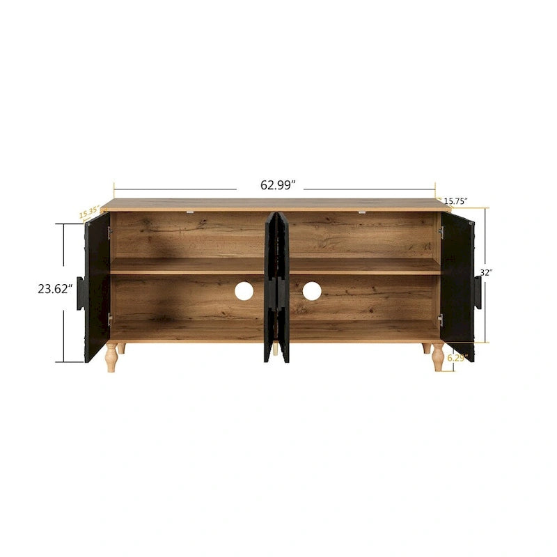 Meuble de rangement noir avec portes sculptées